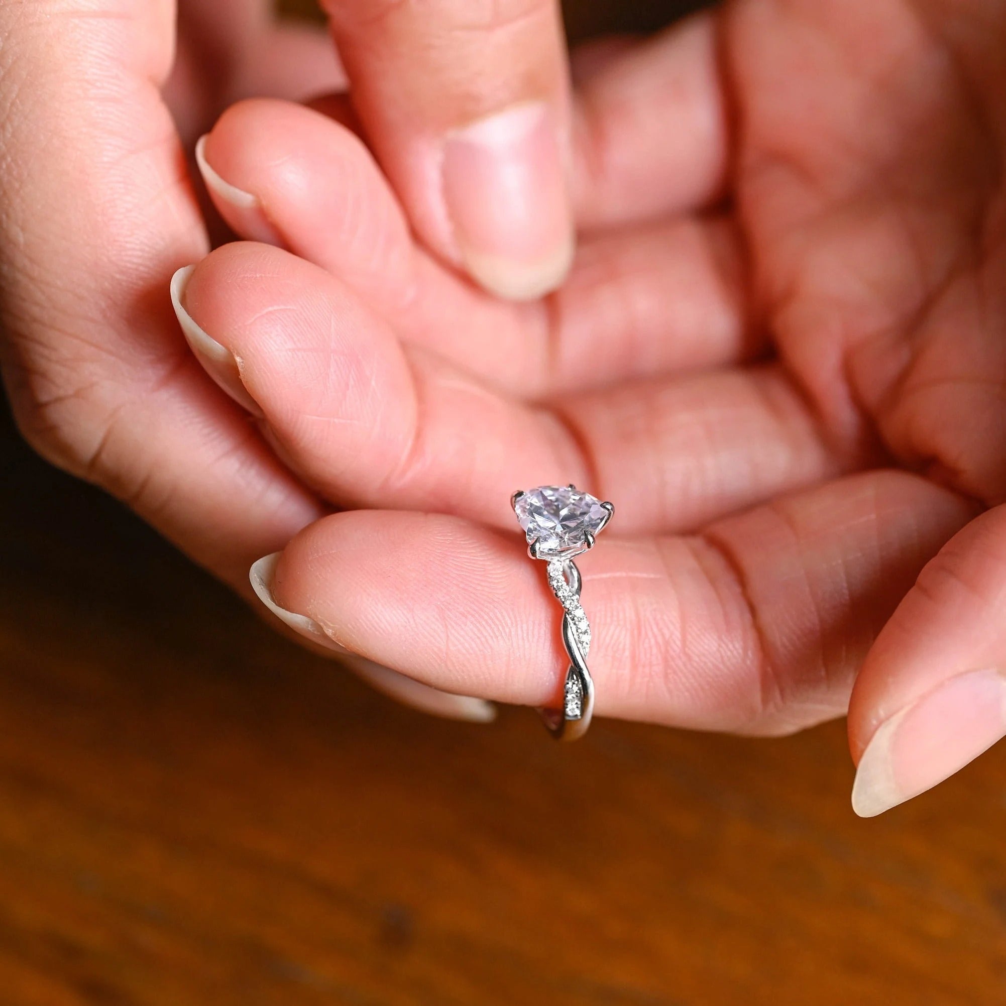 Solid Gold Twisted Band Heart Cut Moissanite Engagement Ring