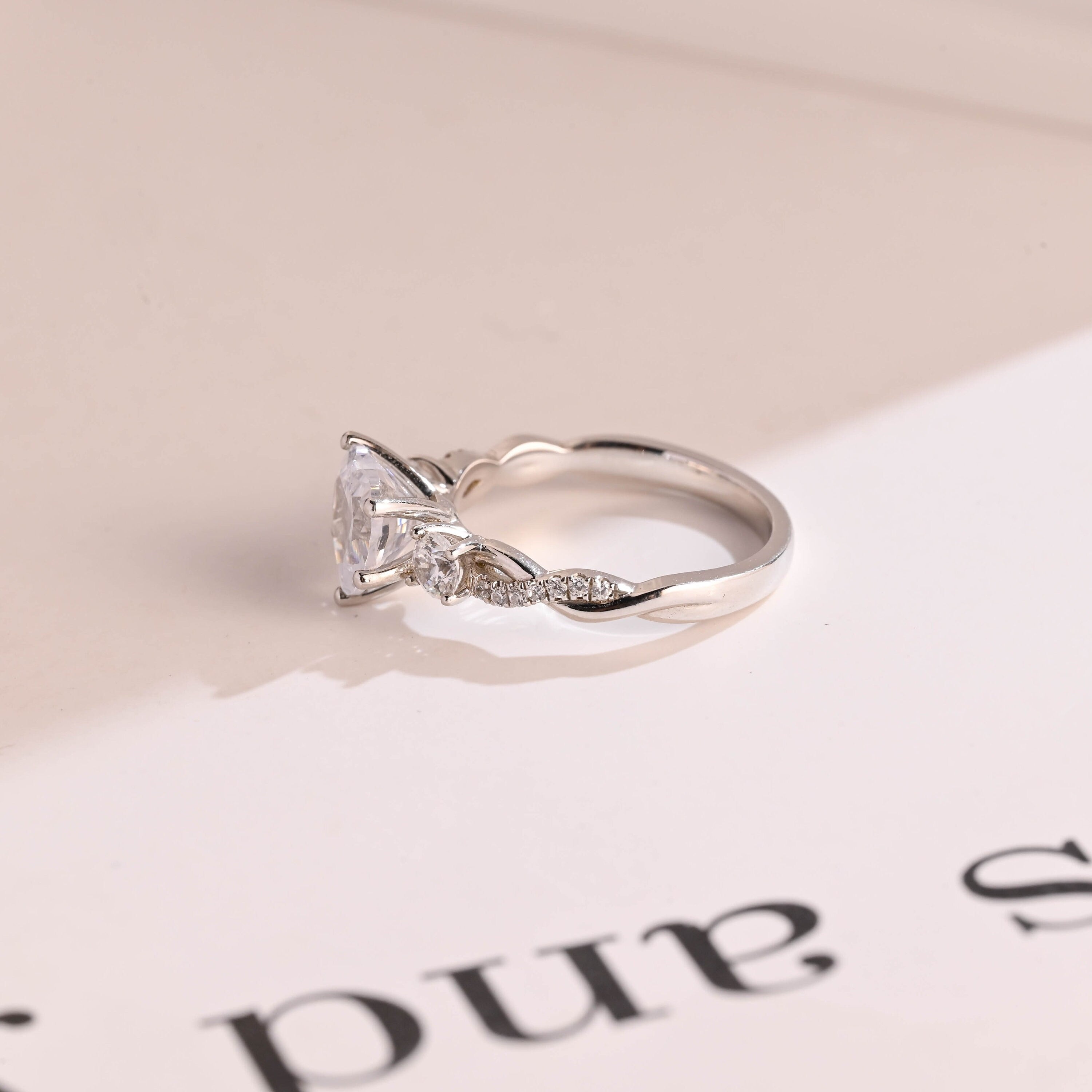 Solid Gold Twisted Double Band Heart Moissanite Engagement Ring