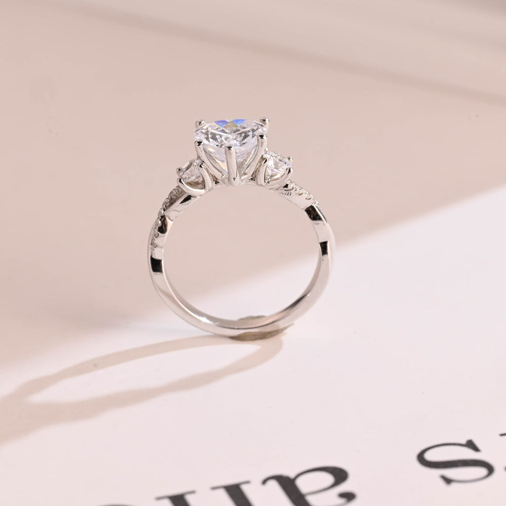Solid Gold Twisted Double Band Heart Moissanite Engagement Ring