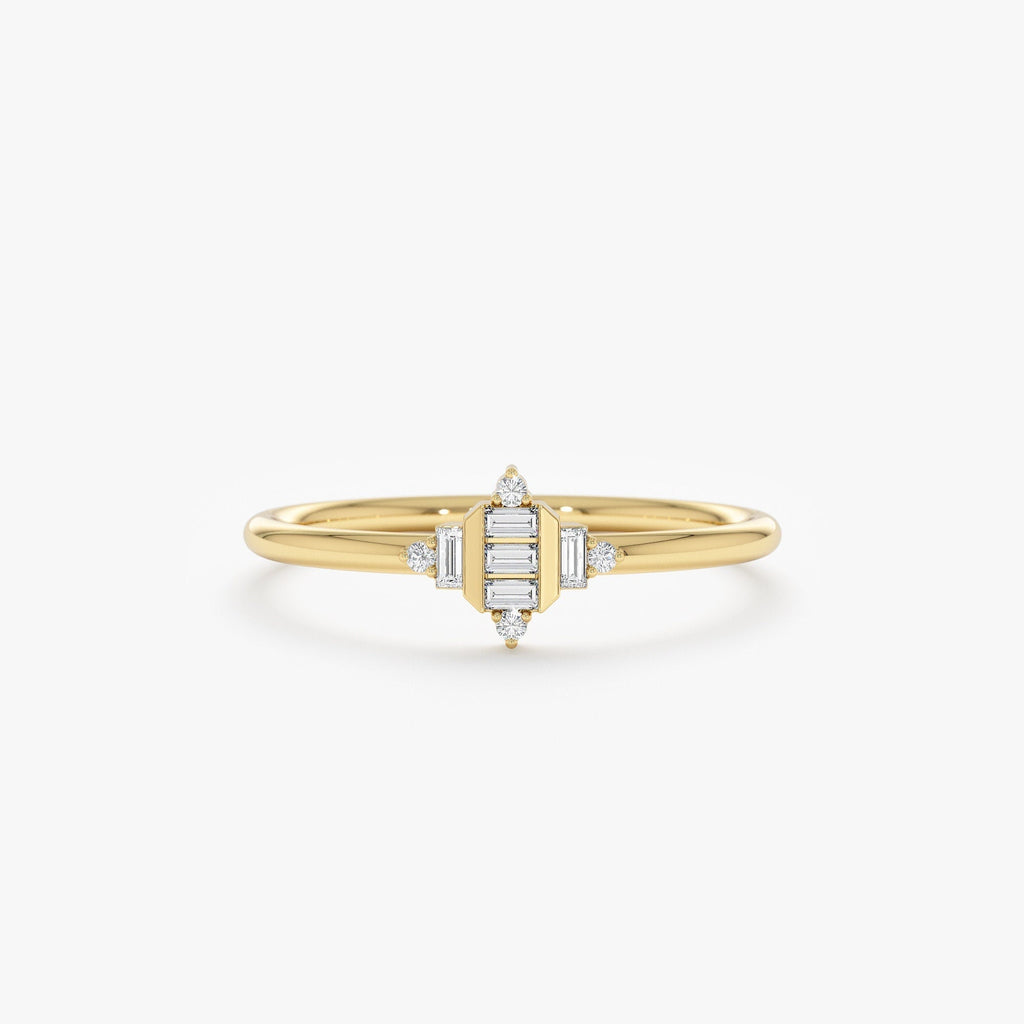 0.08 TCW Baguette & Round Cut Cluster Gold Moissanite Wedding Band