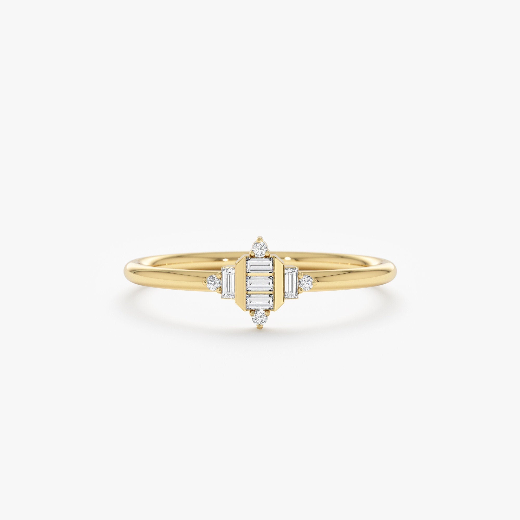 0.08 TCW Baguette & Round Cut Cluster Gold Moissanite Wedding Band