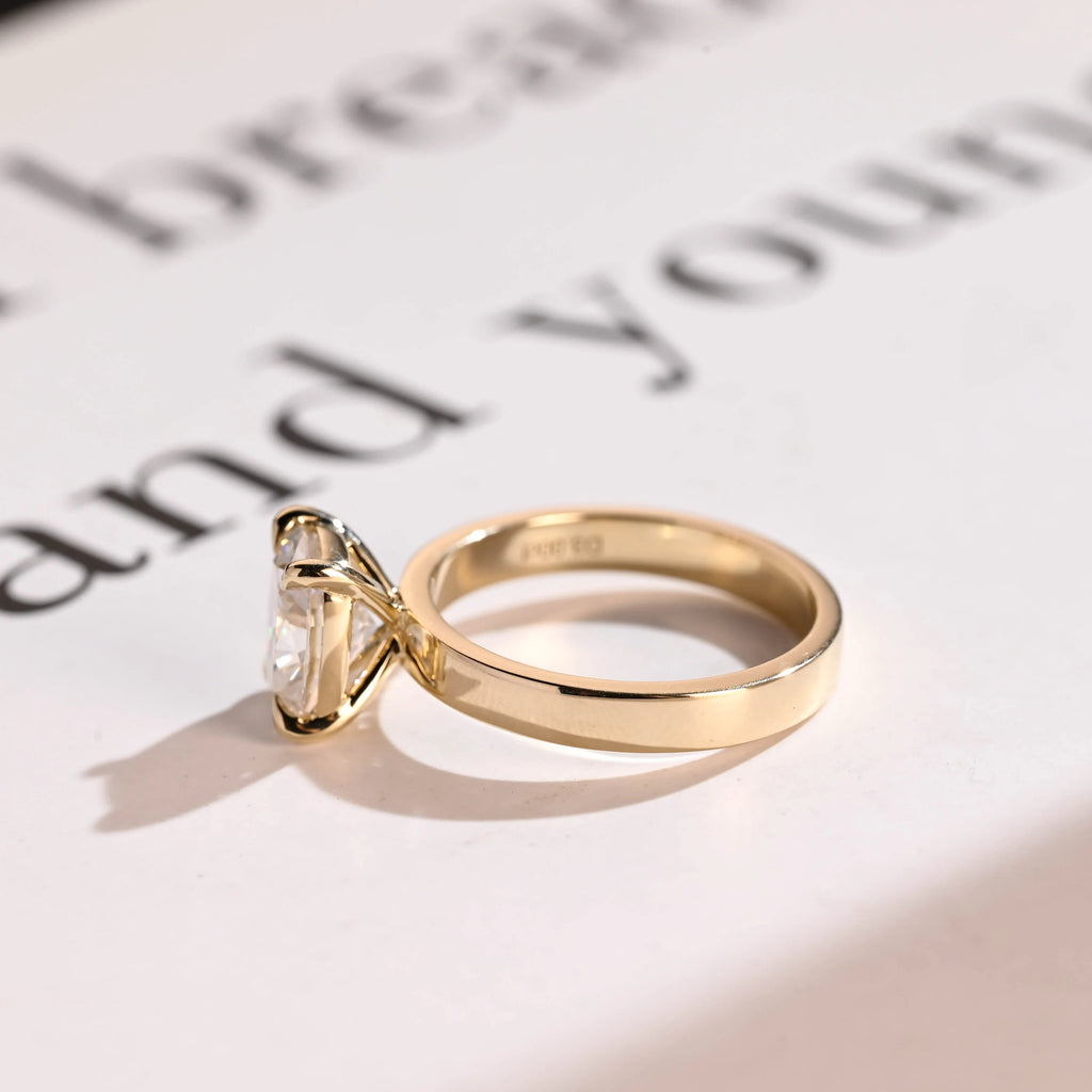 Solid Gold 3mm Band Elongated Cushion Cut Moissanite Engagement Ring, Anniversary Gift for Her