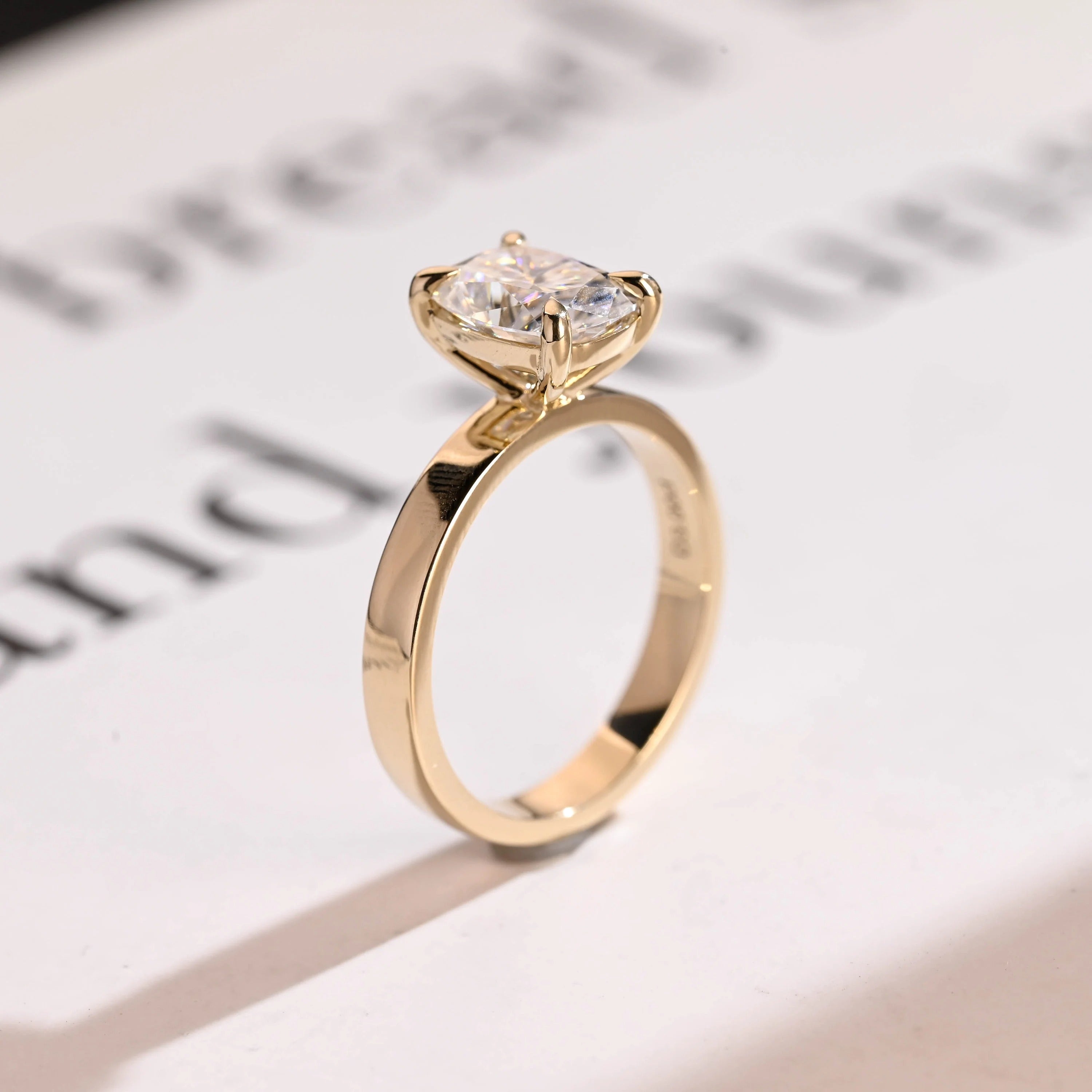 Solid Gold 3mm Band Elongated Cushion Cut Moissanite Engagement Ring, Anniversary Gift for Her