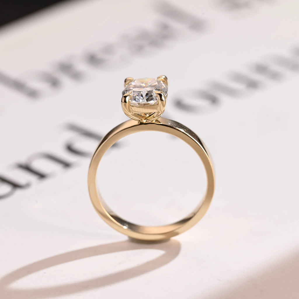Solid Gold 3mm Band Elongated Cushion Cut Moissanite Engagement Ring, Anniversary Gift for Her