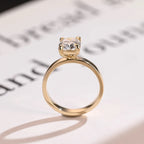 Solid Gold 3mm Band Elongated Cushion Cut Moissanite Engagement Ring, Anniversary Gift for Her