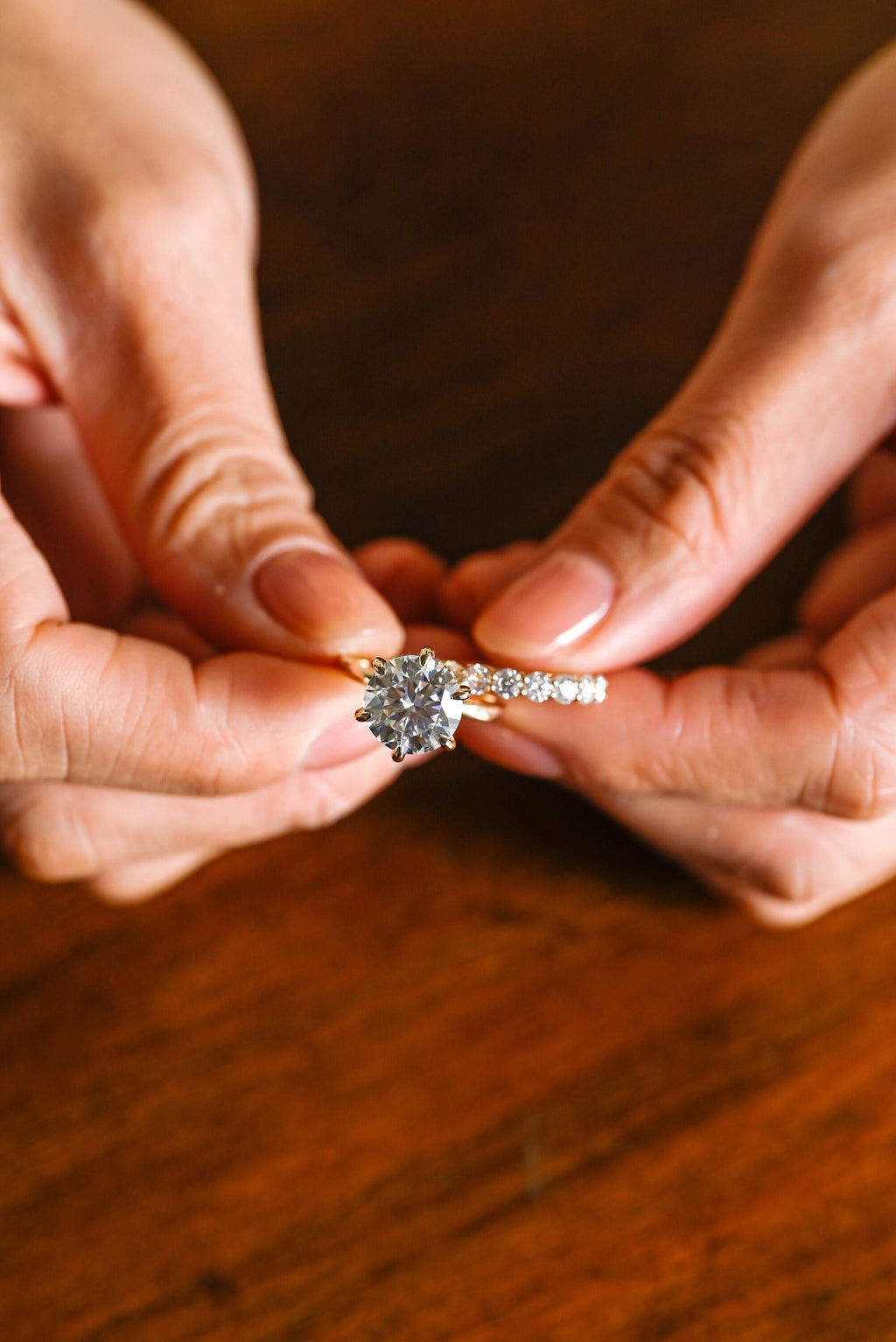 Solid Gold Round Moissanite Engagement Ring Set