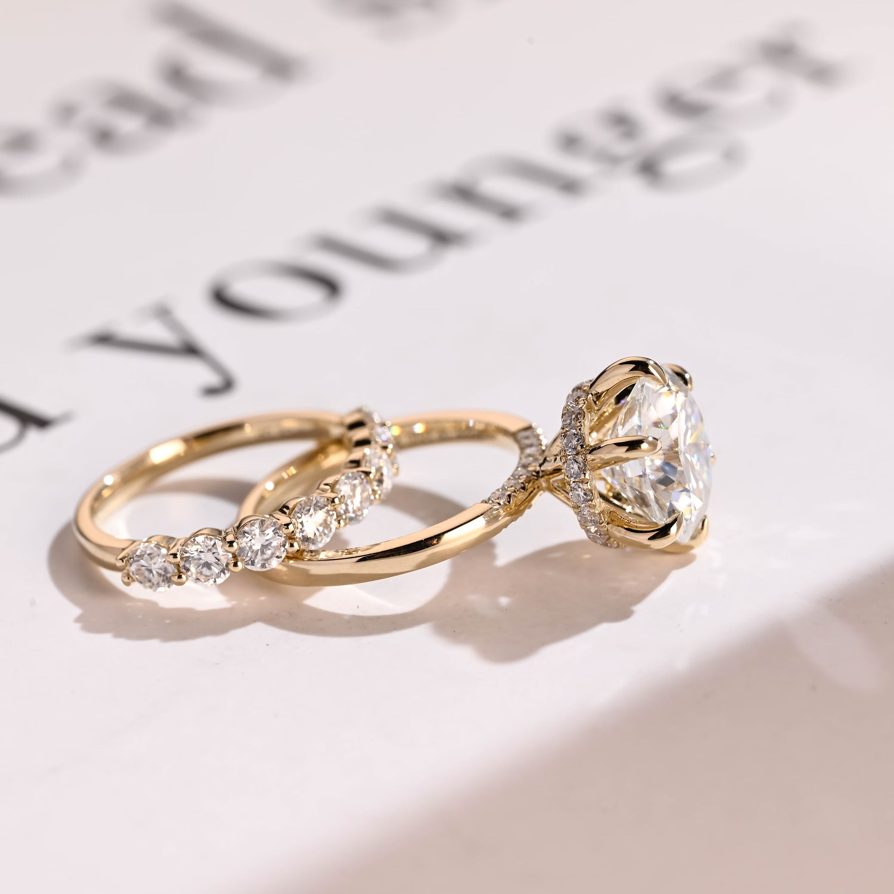 Solid Gold Round Moissanite Engagement Ring Set