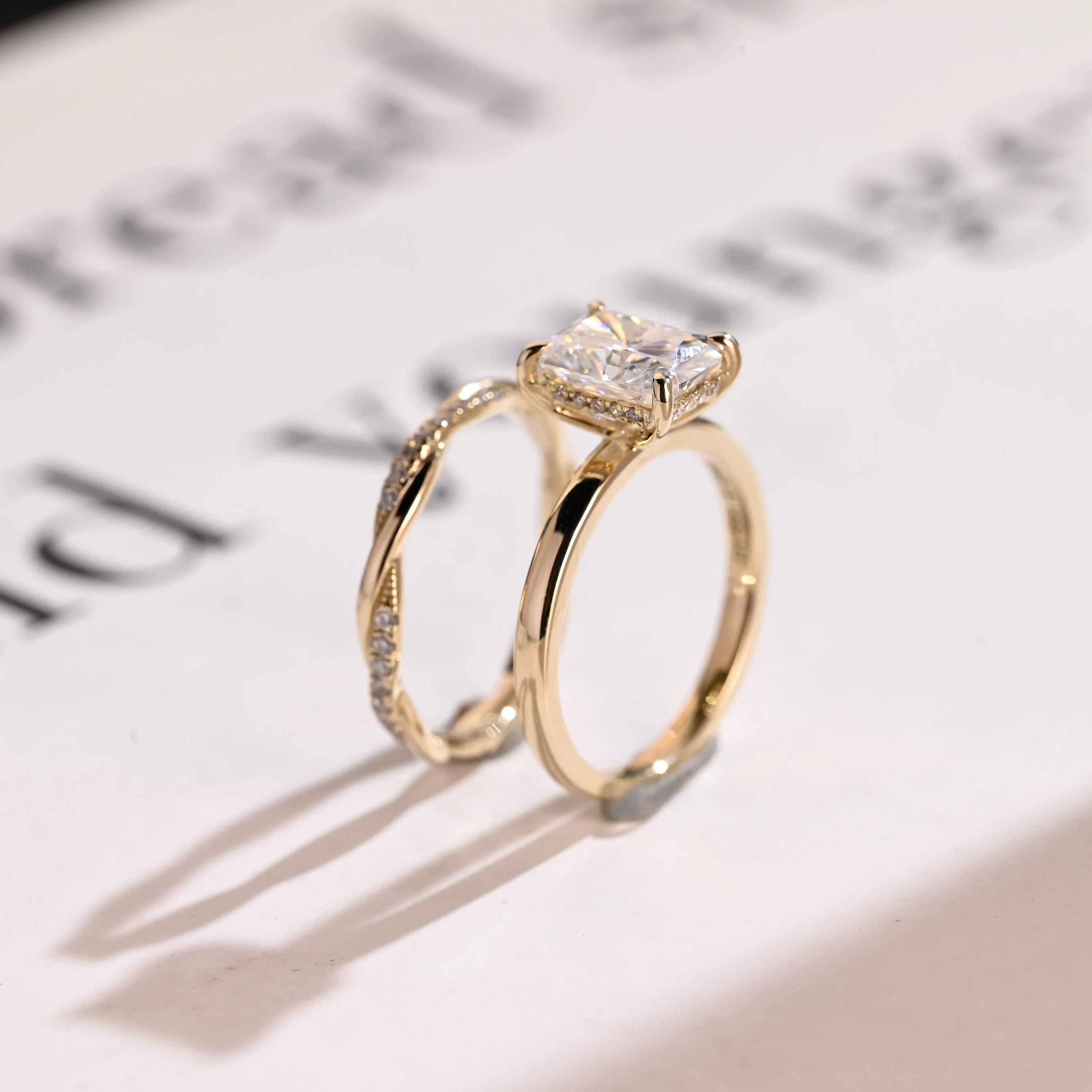 Radiant Cut Moissanite Wedding Band Set, Engagement Ring