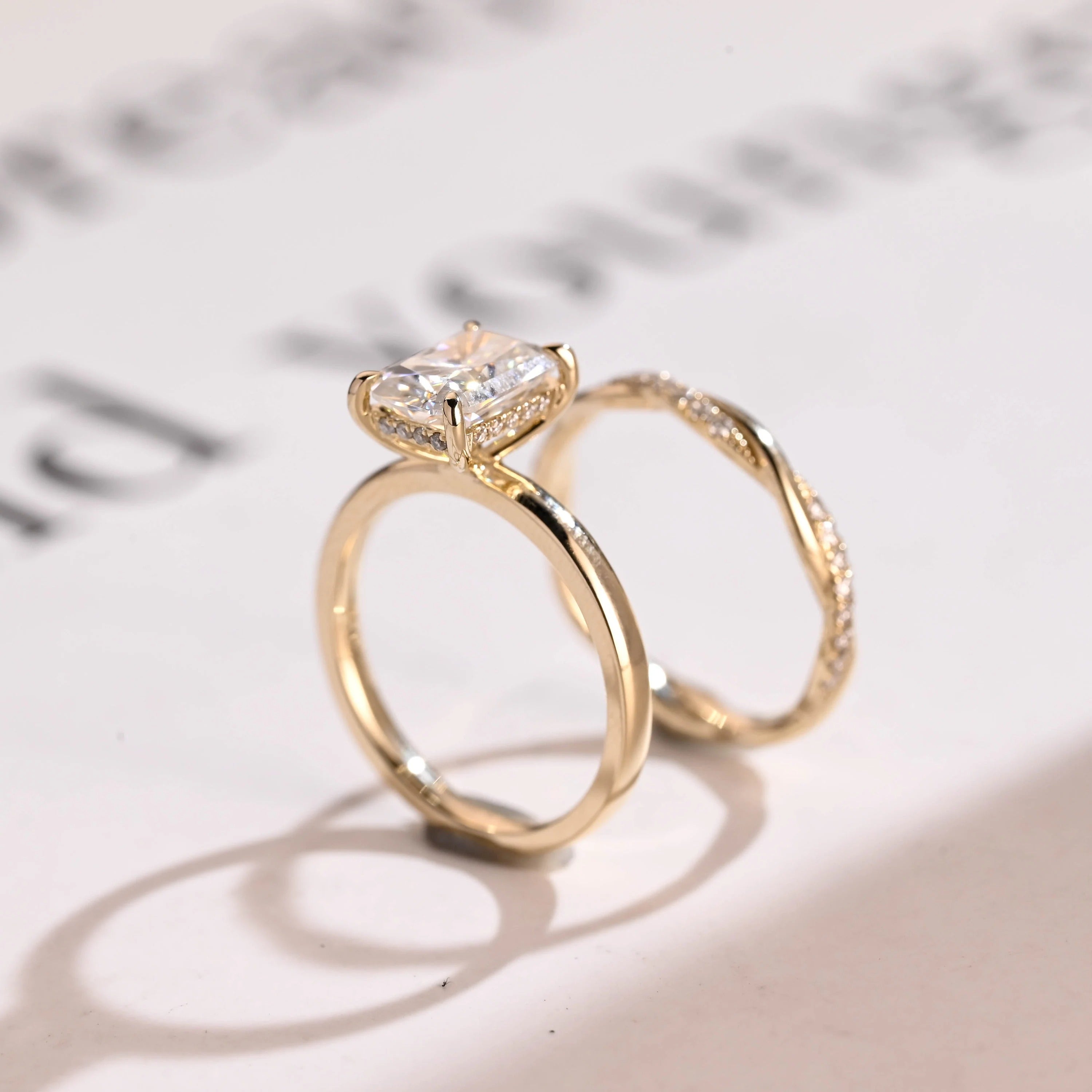 Radiant Cut Moissanite Wedding Band Set, Engagement Ring