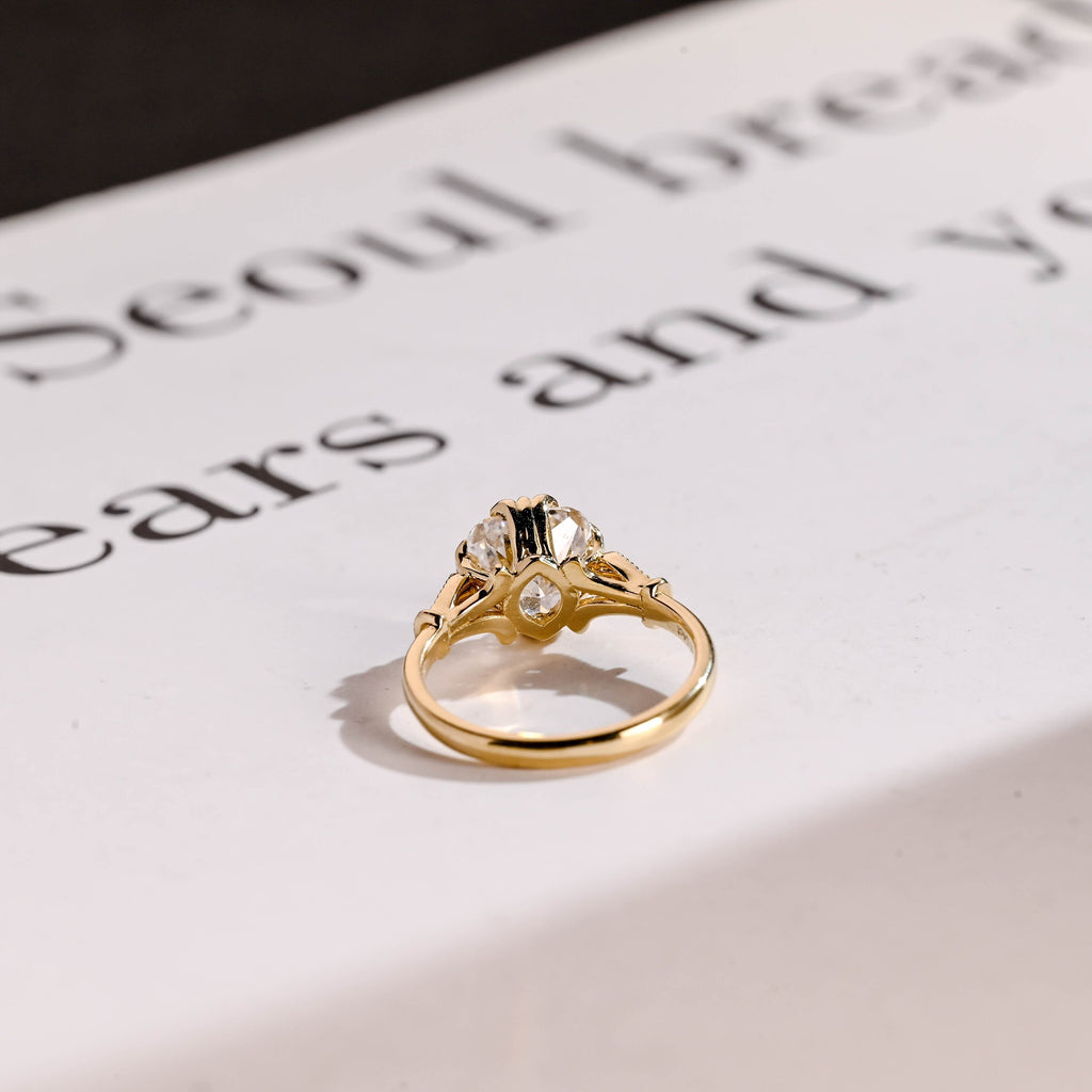 Solid Gold Cushion Moissanite Engagement Ring, Vintage Filigree Ring