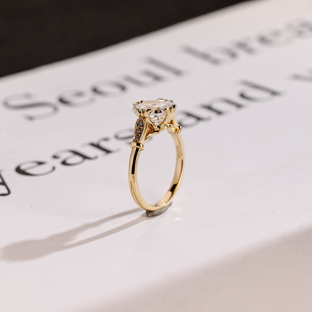 Solid Gold Cushion Moissanite Engagement Ring, Vintage Filigree Ring