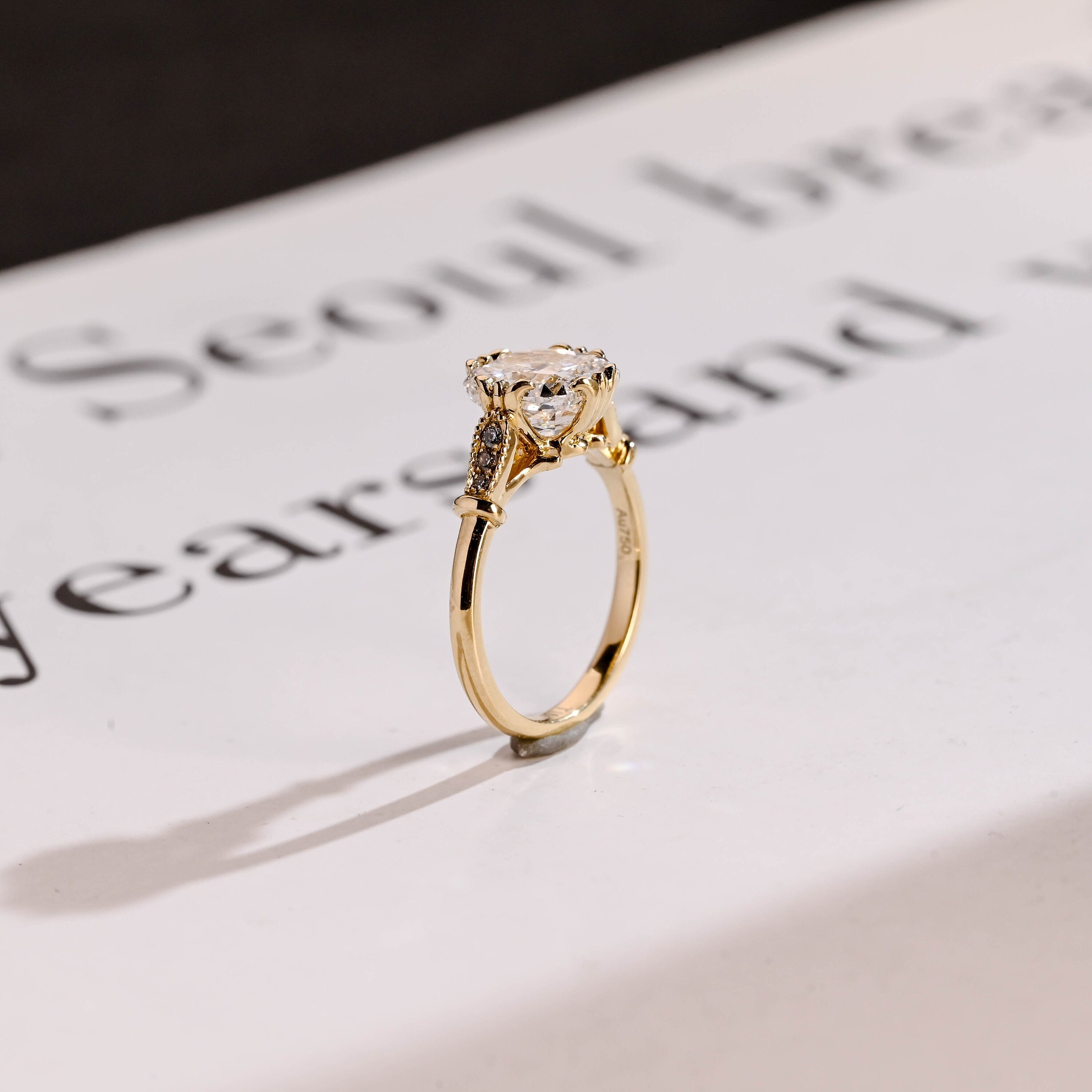 Solid Gold Cushion Moissanite Engagement Ring, Vintage Filigree Ring