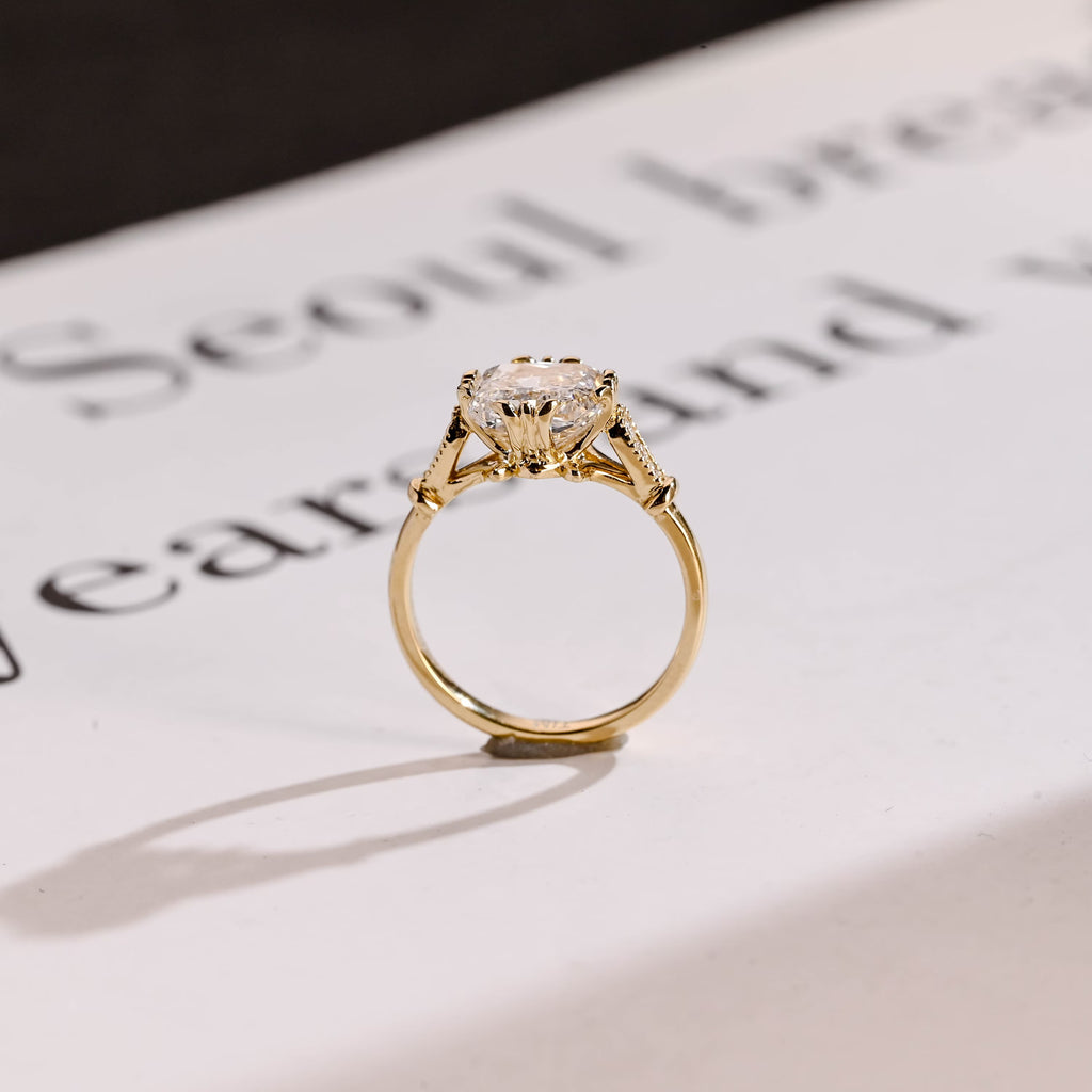 Solid Gold Cushion Moissanite Engagement Ring, Vintage Filigree Ring