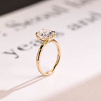 Solid Gold Elongated Cushion Cut Moissanite Engagement Ring, Dainty Ring