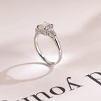 Solid Gold Assher Cut Moissanite Engagement Ring, Three Stones Ring,