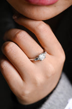 Solid Gold Assher Cut Moissanite Engagement Ring, Three Stones Ring,