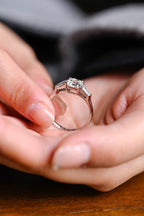 Solid Gold Assher Cut Moissanite Engagement Ring, Three Stones Ring,