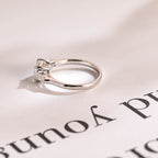 Solid Gold Assher Cut Moissanite Engagement Ring, Three Stones Ring,