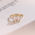 Solid Gold Emerald Cut Moissanite Engagement Ring With Trillion Side, Wedding Ring