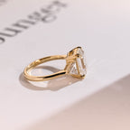 Solid Gold Emerald Cut Moissanite Engagement Ring With Trillion Side, Wedding Ring
