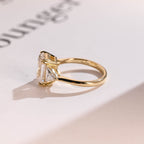 Solid Gold Emerald Cut Moissanite Engagement Ring With Trillion Side, Wedding Ring