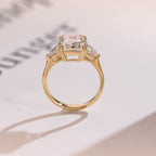 Solid Gold Emerald Cut Moissanite Engagement Ring With Trillion Side, Wedding Ring