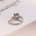 Solid Gold Cushion Cut Moissanite Engagement Ring, Three Stones Ring