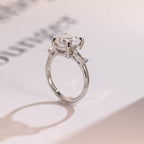 Solid Gold Cushion Cut Moissanite Engagement Ring, Three Stones Ring