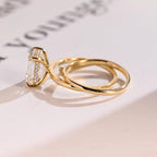 Solid Gold Elongated-Emerald Cut Moissanite Engagement Ring Set