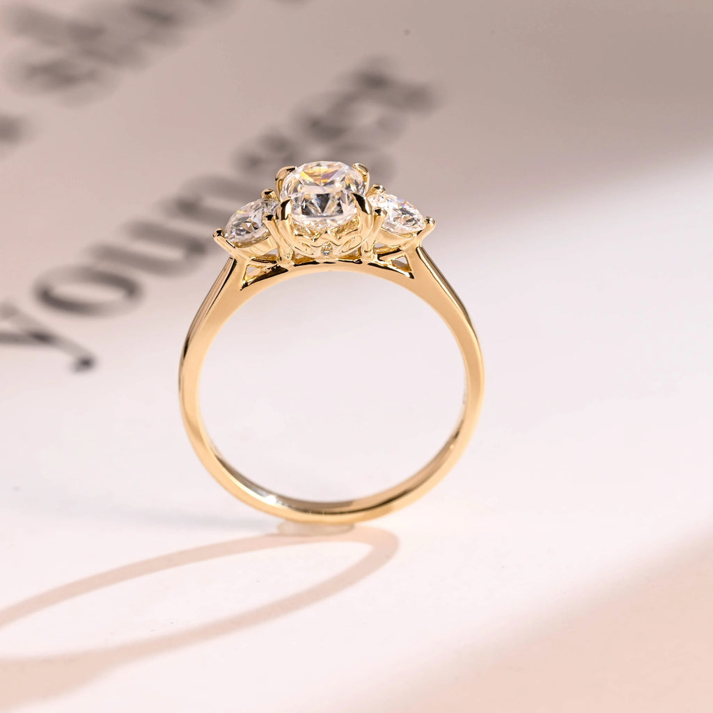Solid Gold Elongated Cushion Moissanite Engagement Ring with Side Stone, Anniversary Gift