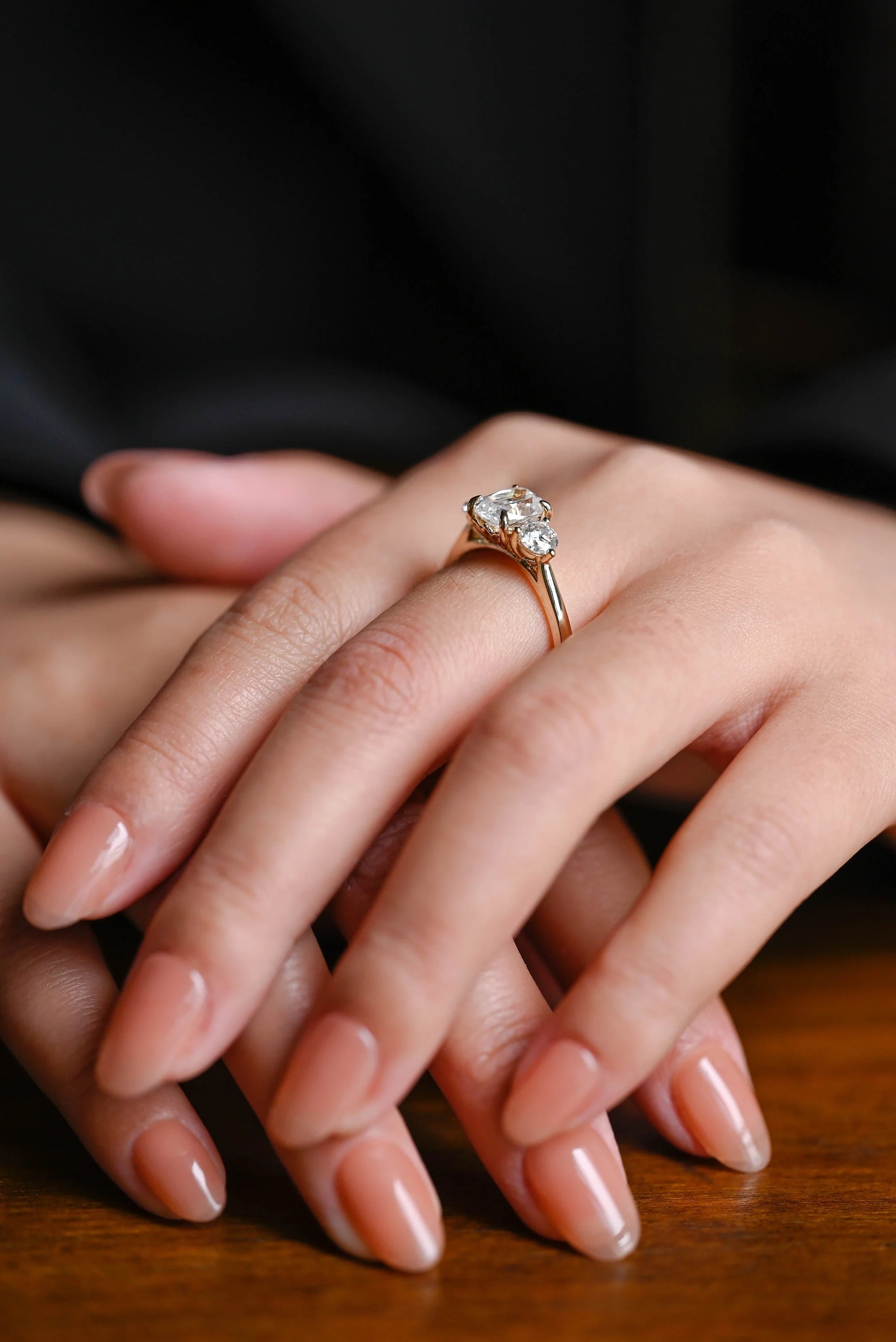 Solid Gold Elongated Cushion Moissanite Engagement Ring with Side Stone, Anniversary Gift