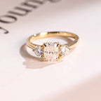 Solid Gold Elongated Cushion Moissanite Engagement Ring with Side Stone, Anniversary Gift