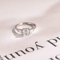 Solid Gold Assher Cut Moissanite Engagement Ring, Three Stones Ring,