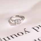 Solid Gold Assher Cut Moissanite Engagement Ring, Three Stones Ring,