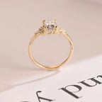 Solid Gold Emerald Cut Moissanite Engagement Ring, Dainty Cluster Promise Ring