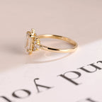 Solid Gold Emerald Cut Moissanite Engagement Ring, Dainty Cluster Promise Ring