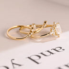 Solid Gold Emerald Cut Moissanite Engagement Ring Set, Wedding Band Set