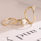 Solid Gold Emerald Cut Moissanite Engagement Ring Set, Wedding Band Set