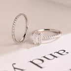 Solid Gold Emerald Cut Moissanite Wedding Band Set