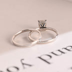Solid Gold Emerald Cut Moissanite Wedding Band Set
