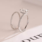 Solid Gold Emerald Cut Moissanite Wedding Band Set