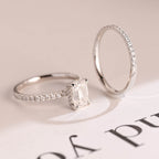 Solid Gold Emerald Cut Moissanite Wedding Band Set