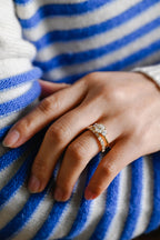 Solid Gold Emerald Cut Moissanite Engagement Ring and Wedding Band Set, Bridal Set