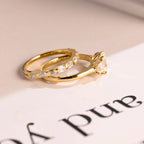 Solid Gold Emerald Cut Moissanite Engagement Ring and Wedding Band Set, Bridal Set