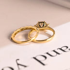 Solid Gold Emerald Cut Moissanite Engagement Ring and Wedding Band Set, Bridal Set