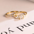 Solid Gold Emerald Cut Moissanite Engagement Ring and Wedding Band Set, Bridal Set