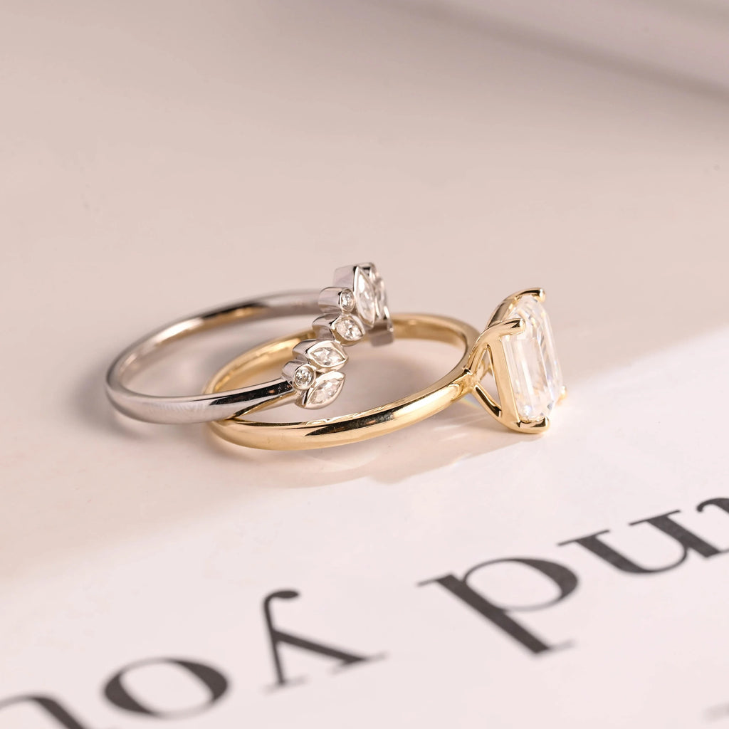 Emerald Cut Moissanite Wedding Band Set