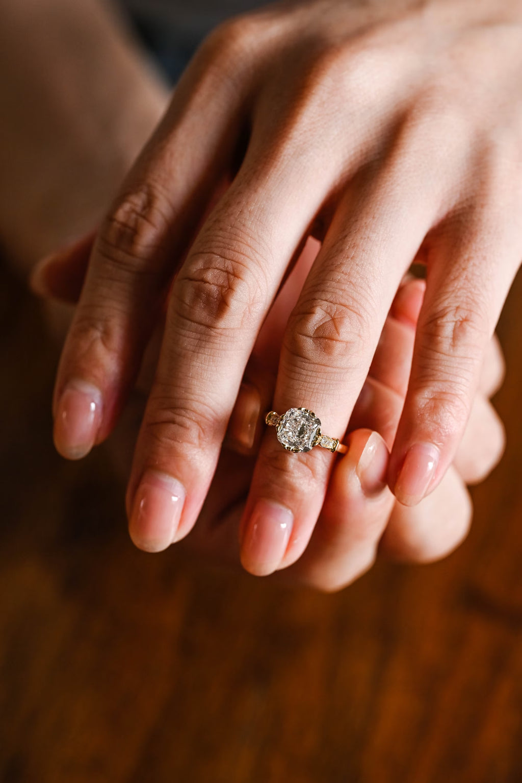 Solid Gold Cushion Moissanite Engagement Ring, Vintage Filigree Ring