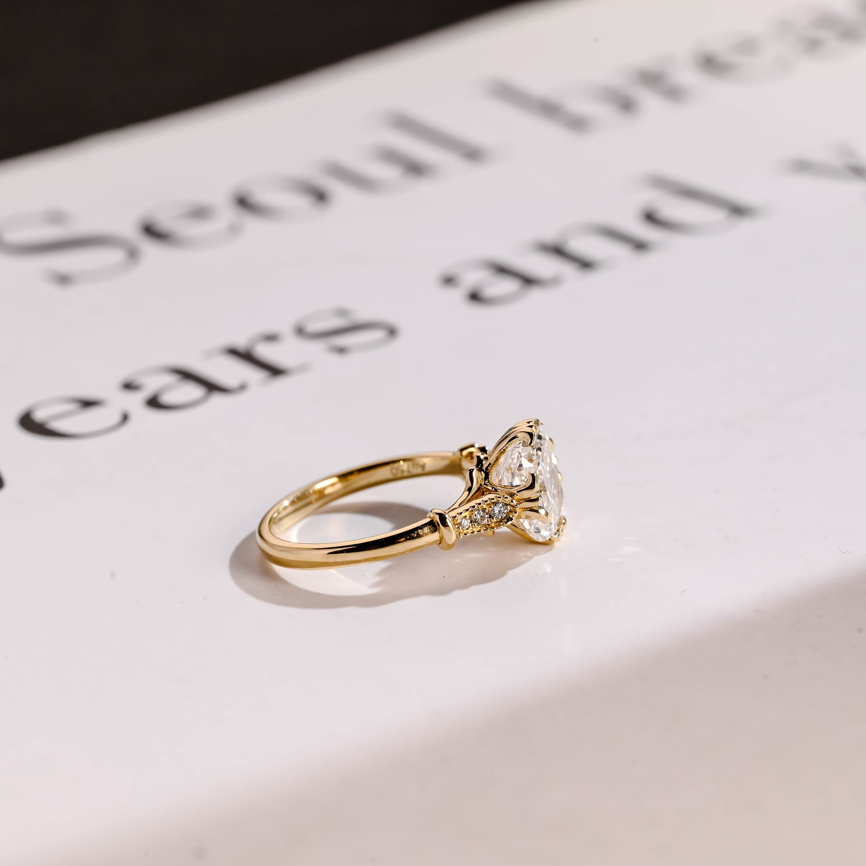 Solid Gold Cushion Moissanite Engagement Ring, Vintage Filigree Ring