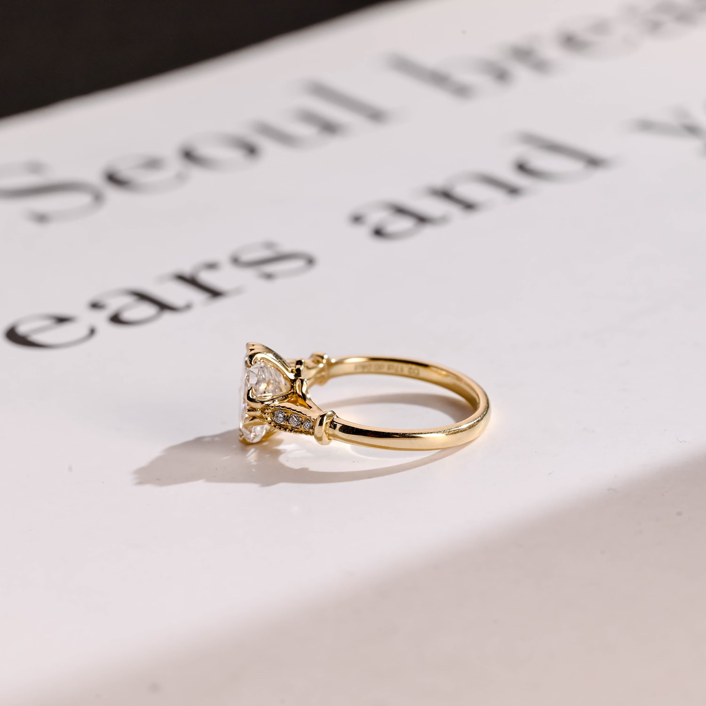 Solid Gold Cushion Moissanite Engagement Ring, Vintage Filigree Ring